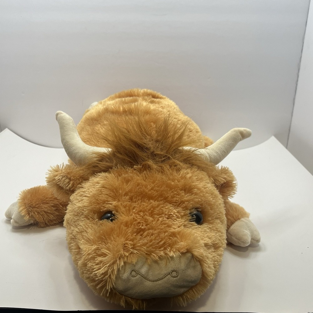 Highland Cow Plush 10" x 23" Brown Pink Heart Farm Animal Large Floppy